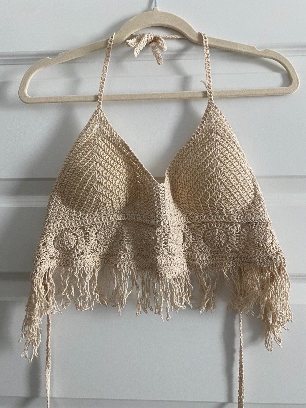 SHEIN Cream Knit Halter Top Open Back - One Size
